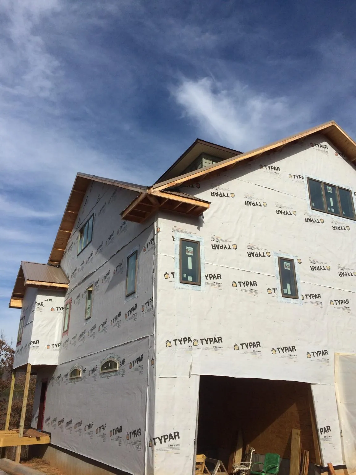 Stick built house wrapped in Typar with new roof framing and dormers in North Myrtle Beach